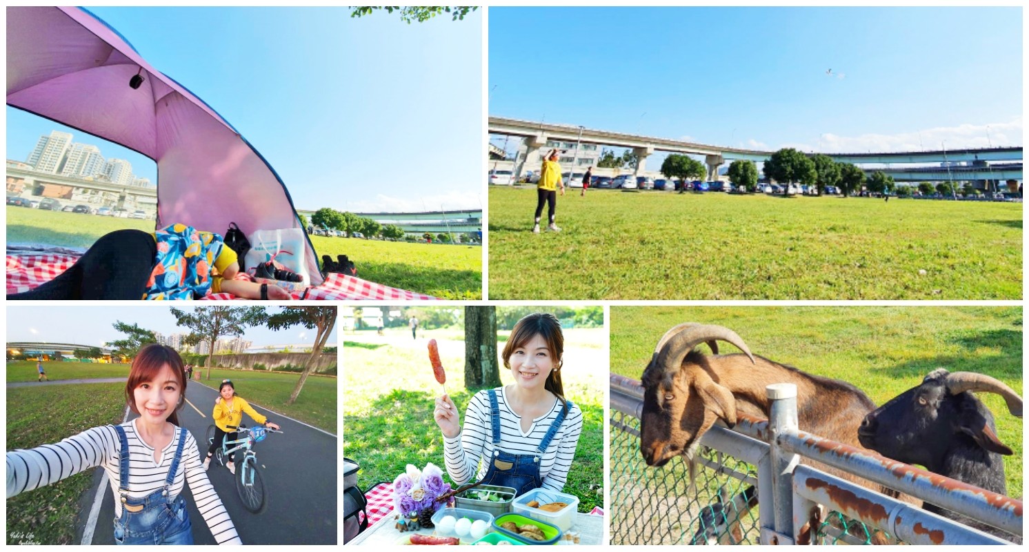 免費親子景點》浮洲藝術河濱公園vs羊咩咩的家～野餐大草皮，停車方便，騎腳踏車一日遊